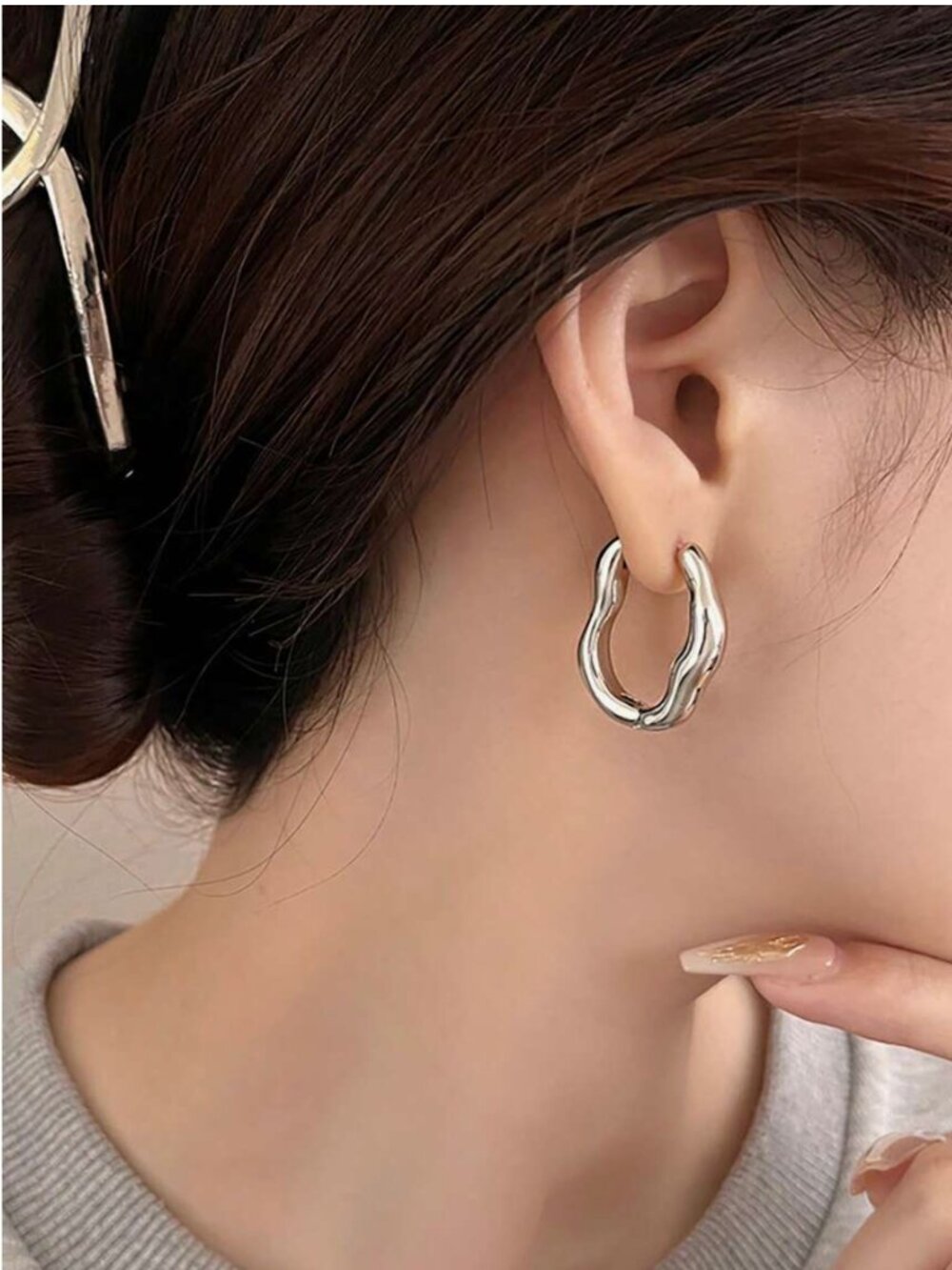 Silver Molten Metal Hoop Earrings